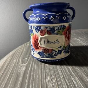 The Pioneer Woman Heritage Floral Utensil Holder Stoneware Crock Blue Floral Kit